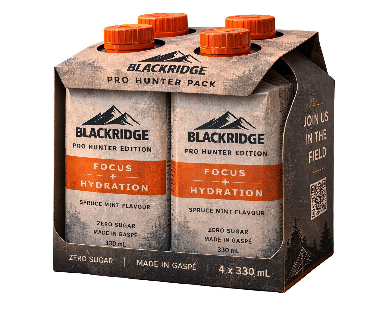 Pack of Blackridge Pro Hunter Edition drinks with spruce mint flavor on a white background