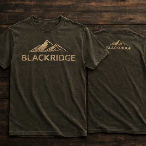 Green t-shirt with 'Blackridge' logo on a wooden surface