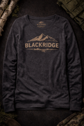 Blackridge long-sleeve shirt with mountain graphic on a dark background