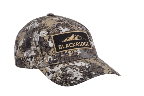 Camouflage baseball cap with Blackridge logo on a white background